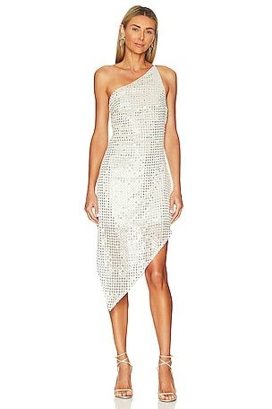 Lovers + Friends Cassie Midi Dress in Disco White Sequin Gown Size M, NWT
